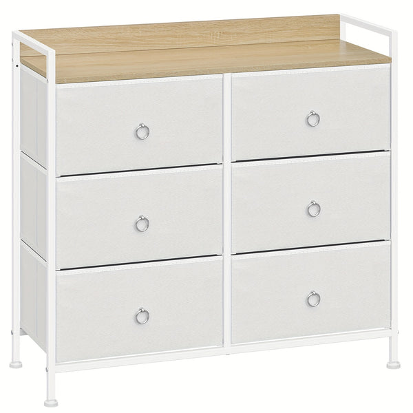1pc Chest of Drawers, Cabinet with 6 Fabric Drawers, Storage Cabinet Sideboard for Bedroom Living Room Hallway, Metal Frame, Industrial Style