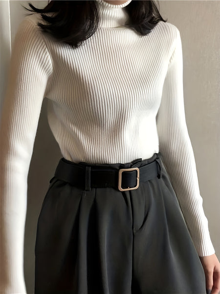 3pcs Women's High Neck Sweaters - Solid Color Winter Warm Base Layer, Thermal Turtleneck, Machine Washable Layering Shirts for Fall & Weather (3pcs) - Elegant Stretchable Knitwear Suitable for Fall/Winter