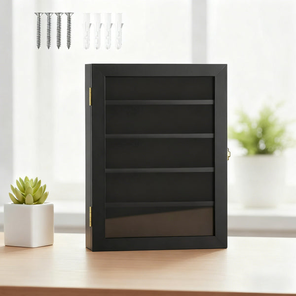 Wooden Ring Display Case with Crystal Clear Front Panel | Adjustable Removable Shelves, Perfect for Baseball, Basketball, Football, Softball Championship Rings - BEDEE Brand