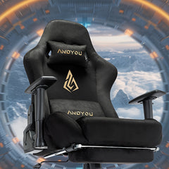 ANDYOU Gaming Chair, Comfortable Office Chair, Premium Fabric Soft As Faux Fur. Ergonomic PC Chair, Adjustable Swivel Work Chairs with Footrest
