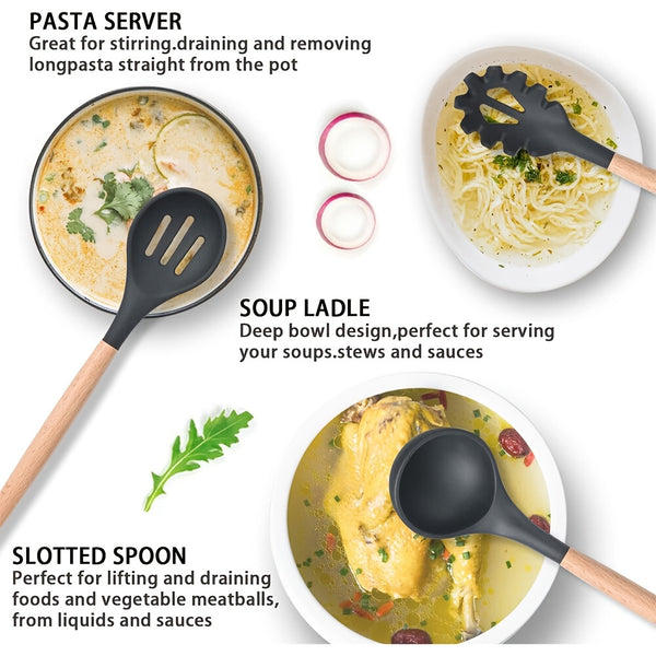 12 Silicone Kitchen Utensil Set, Non Stick Baking Cooking Utensils Cooking Spoon Tools
