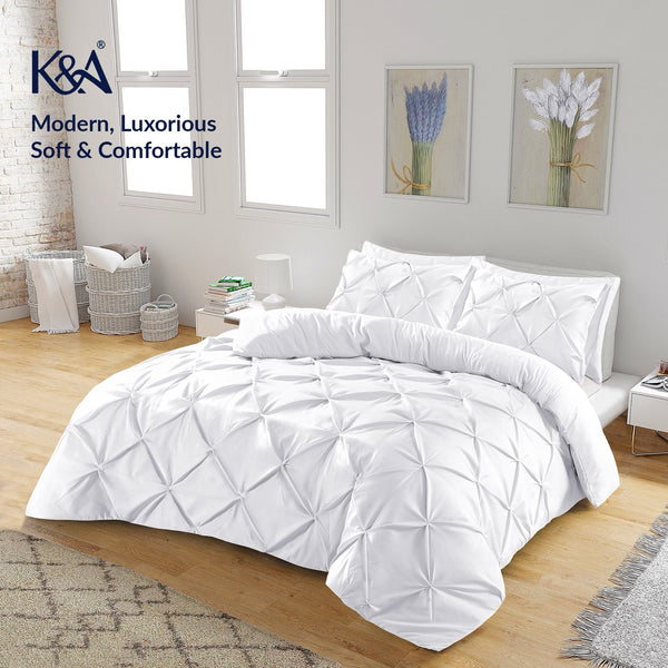 K&A® Pintuck Pinch Pleat Duvet Cover Set with Zipper Closure including Pillowcase – Ultrasoft Brushed Microfiber – Easy Care & Machine Washable