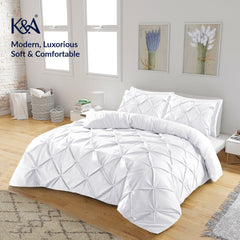 K&A® Pintuck Pinch Pleat Duvet Cover Set with Zipper Closure including Pillowcase – Ultrasoft Brushed Microfiber – Easy Care & Machine Washable