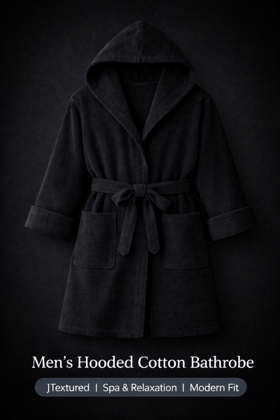 Men'S Hooded Cotton Bathrobe – Ultra Soft Terry Cloth Spa Robe with Adjustable Belt & Deep Pockets – Knee Length Luxury Home & Hotel Dressing Gown