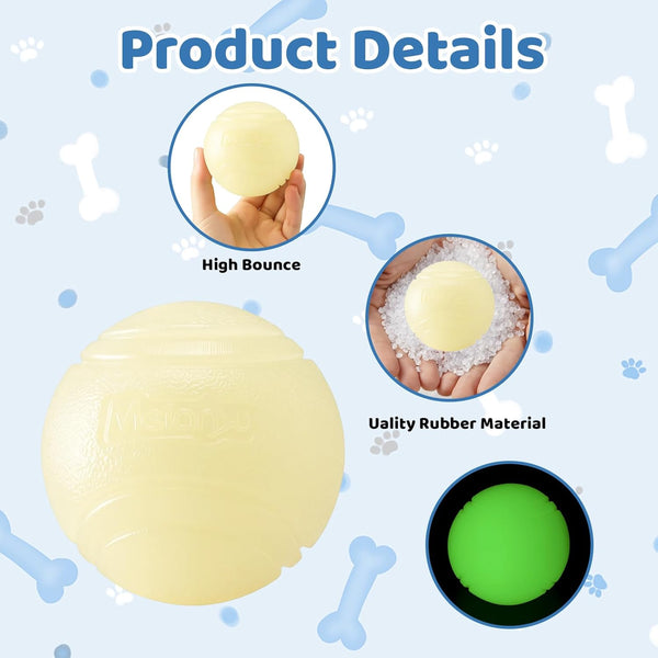 Glow-In-The-Dark Rubber Dog Ball - Durable, Bite-Resistant Chew Toy Suitable for All Breeds - Interactive Play And Dental Health, Medium Size, Battery-Free, Play Toy | Interactive Dog Toy | Durable Dog Toy, No Batteries Required