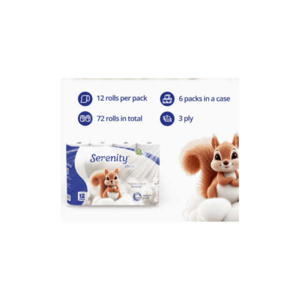 Serenity Soft 3-Ply Quilted Toilet Tissues | Available in 60 or 72 Mega Value Packs | Made in the UK | Luxuriously Soft, Gentle & Strong Bulk Toilet Rolls, Hypoallergenic, Dermatologically Tested | Fast Dispatch from UK Seller