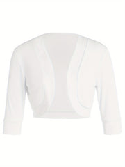 Female Cardigan Coat, Solid Color Long Sleeve Short Jacket Crop Tops for Spring Fall, Yellow/Purple/White/Black/Red