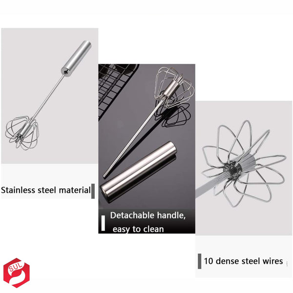 SUL Egg Whisk, Hand Push Whisk Blender, Egg Beater, Milk Frother, Rotating Push Mixer Stirrer for Whisking, Beating, Stirring