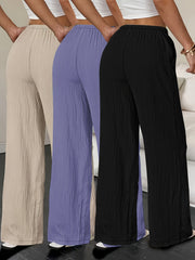 Women's Three-piece Elegant Casual Wide-leg Trousers, Straight Leg Design, Suitable for All Seasons, Adult Fit, All-season Trousers, Loose Fit, Comfortable and Flattering.