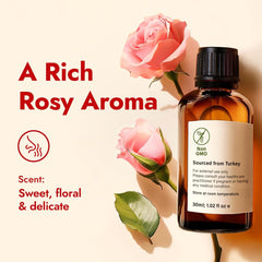 H'Ana Rose Essential Oil - 100% Pure and Natural Rose Oil for Face, Skin and Diffuser - with a Sweet, Fresh Scent, Smells like Fresh Roses - Symbolises Love and Beauty (30Ml)