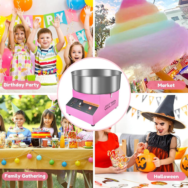Candy Floss Machine, 1000W Cotton Candy Machine Commercial with Stainless Steel Bowl, Sugar Scoop, Pink Candy Floss Makers for Kids, Home, Birthday, Parties, Festival, Carnival, Candy Machine for Girl