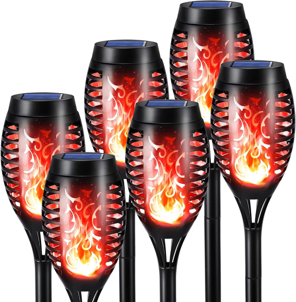 Geemoo 6 Pack Solar Flickering Dancing Flame Lights Waterproof Solar Torch Lights for Outdoor Garden Patio Pathway Yard Driveway Halloween Decorative