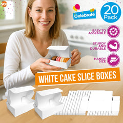 20 Pack White Cake Slice Boxes 105 x 65 x 35mm | Small Individual Cake Portion Boxes for Kids Parties, Weddings & Celebrations | Disposable Cardboard Cake Boxes for Guests | Sturdy Mini Cake Containers for Pastries, Desserts & Takeaway Treats | Portable S