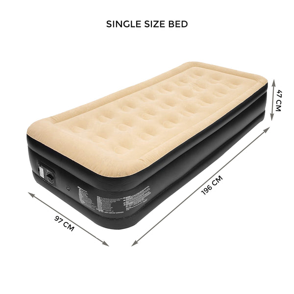 Single High Raised Airbed Inflatable Mattress, Waterproof Camping Mattress Air Bed, Quick Inflatable Air Mattress for Adults & Kids, Blow Up Mattress Air Bed with Built-In Pump