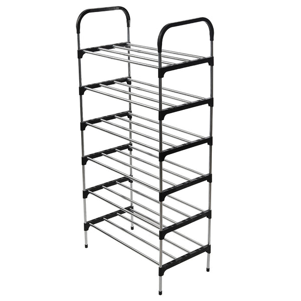 6-Tier Shoe Rack Stand Space-Saving 6 Layers Shoe Storage Shelf Metal Shelving Unit Footwear Organizer Up to 18 Pairs, Shoe Rack for Hallway, Entryway, Living Room, Bedroom