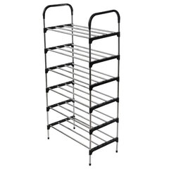 6-Tier Shoe Rack Stand Space-Saving 6 Layers Shoe Storage Shelf Metal Shelving Unit Footwear Organizer Up to 18 Pairs, Shoe Rack for Hallway, Entryway, Living Room, Bedroom
