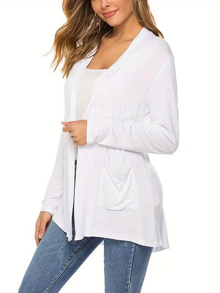 Women Simple Style Cardigan, Solid Color Long Sleeve Knitwear with Pockets, S/ M/ L/ XL/ XXL