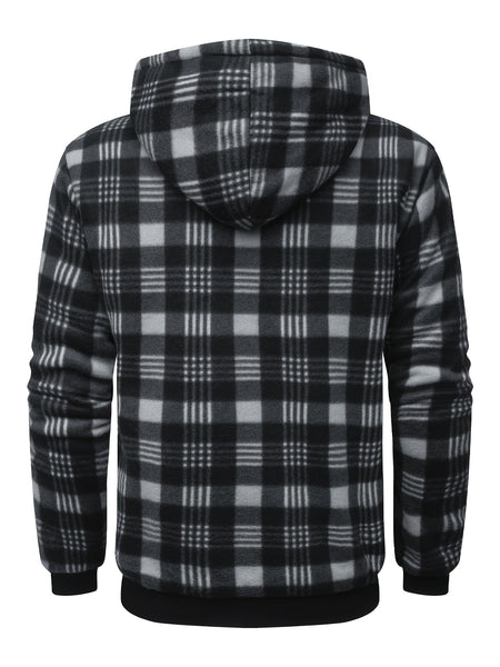Men's Heavyweight -Lined Hooded Jacket - Full-Zip Plaid Thickened Shirt with Pockets and Adjustable Drawstring, Comfortable and Warm for Autumn and Winter