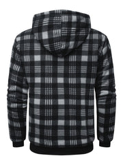 Men's Heavyweight -Lined Hooded Jacket - Full-Zip Plaid Thickened Shirt with Pockets and Adjustable Drawstring, Comfortable and Warm for Autumn and Winter