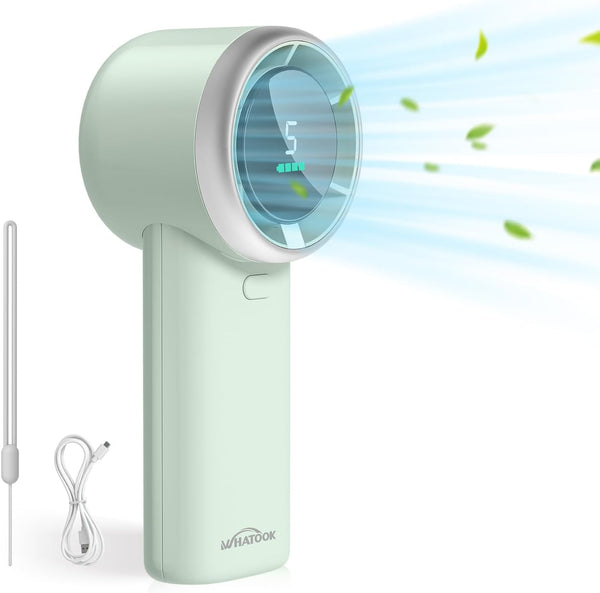 WHATOOK Handheld Fan, 2024 Powerful High Speed Cooling Turbo Mini Fan with LED Display, 5 Speeds USB Rechargeable Portable Fans, 2H Fast Charging, Personal Small Stylish Travel Fan for Woman Outdoor
