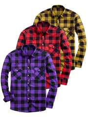 Men's 3pcs Fashion Casual Flannel Plaid Shirts for All Seasons