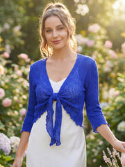 Love My Fashions Women’s Fish Net Knitted Tie Up Bolero Shrug Top Ladies 3/4 Sleeve One Size Fits All