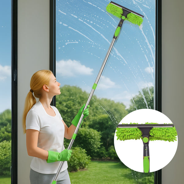 4M Window Squeegee Set Glass Cleaning Tool with Extension Poles & Washer for Indoor and Outdoor Use