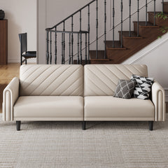 Costoffs Contemporary Sofa Bed Convertible Sofa Futon Couch Fabric 3-Seater Sofa Bed for Small Space/Apartments/Guest Rooms/Studios, Beige/Light Grey