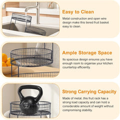 3-Layer Desktop Storage Rack - Iron Fruit Basket & Vegetable Organizer for Kitchen Dining Table, Space Saving Metal Storage Rack