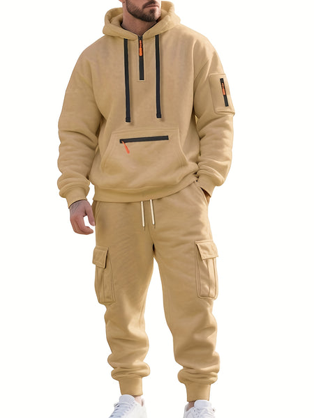 Men'S Fashion Casual Athletic Hooded Zipper Decor Casual Set