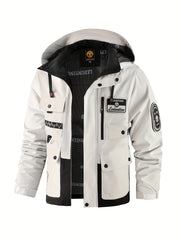 Men's Spring Autumn New Hooded Thin Jacket Men's Outdoor Warm Storm Jacket Men's Casual Multi-Pocket Cargo Jacket Men's Hat Detachable Zipper Jacket Men's Color Insertion Jacket