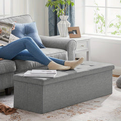 Storage Ottoman, Padded Foldable Bench, Chest with Lid, 120L Capacity, Holds up to 300 kg, for Bedroom, Hallway, Living Room, Light Grey LSF84GYX