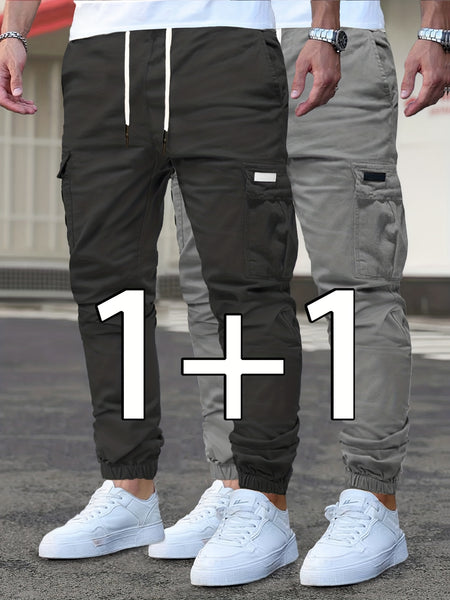 2pcs Men's Cargo Pants - Multifunctional Pockets, Adjustable Drawstring, Suitable for Everyday Casual and Formal Wear in All Seasons - Great Birthday/Christmas Gift - Machine Washable and Durable, a Must-have for Outdoor Enthusiasts