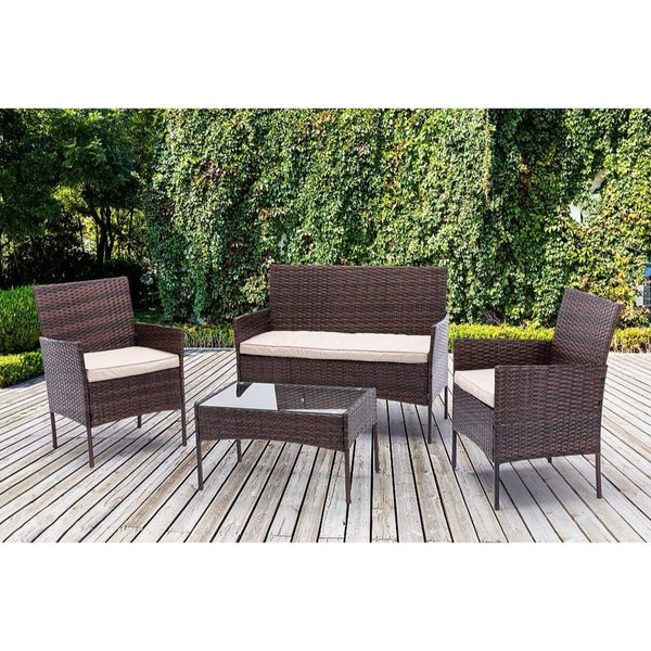4pcs Rattan Outdoor Garden furniture sofa set with 2x Armchairs 1x Double Sofa & 1 table for indoor & outdoor