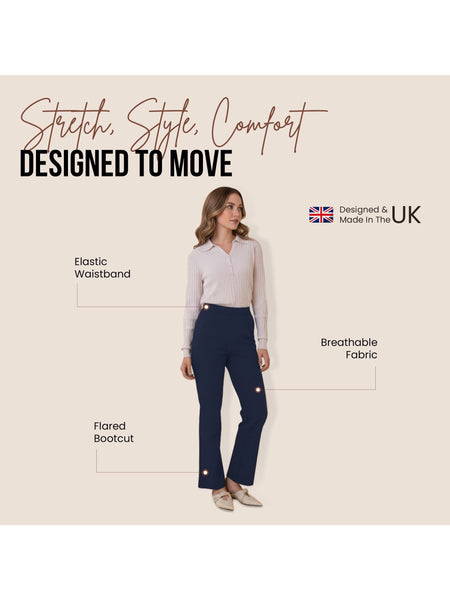 Ladies Flared Trousers Stretch Fit Comfort Fit High-Waisted Flared Pants Suitable For Nurses, Carers, Teachers, School Uniform, Yoga, Travel, Casual, Office Wear