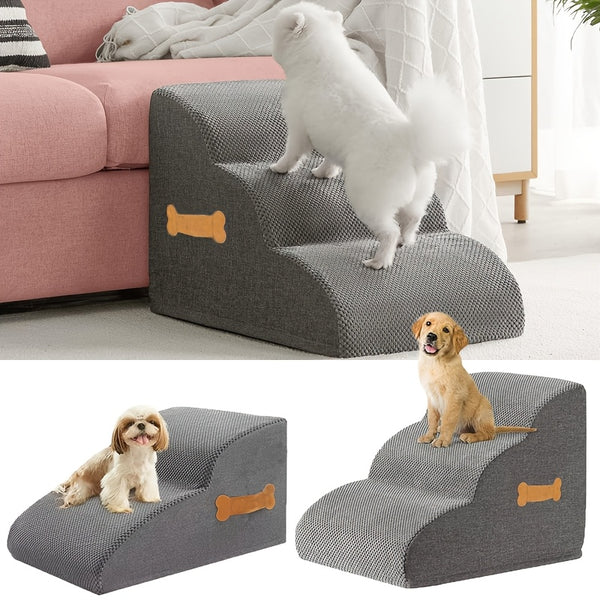 2-Step or 3-Step Dog Stairs with Removable Cover - Portable Pet Ladder Ramp Suitable for Small/Medium/Large Dogs & Puppies, Non-Slip Steps, Machine Washable, Bed/Sofa Ladder for or Pets