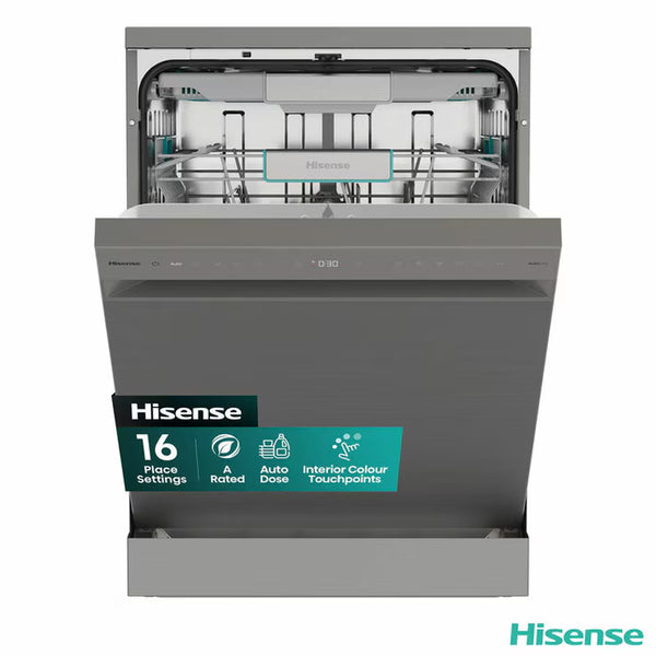 Hisense HS693A90XADUK 16 Place Settings, Freestanding Dishwasher, a Rated, in Silver