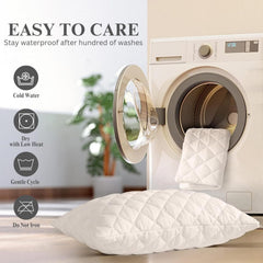Waterproof Quilted Pillow Protectors 48x74cm – 100% Polyester, Extra Soft, Breathable, Zippered Pillow Covers, 2-Pack (White)