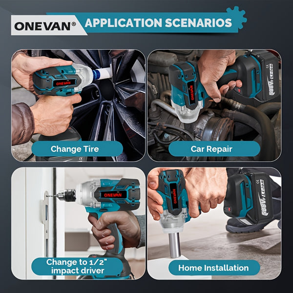 Brushless Electric Wrench, 1/2 Inch Impact Wrench Set,, with LED Work Light, 2 Forward Speeds, 2 Reverse Speeds, for Home DIY/Electric Tools Home DIY/Electric Tools, Furniture Installation Scaffolding Electric Tools, ONEVAN