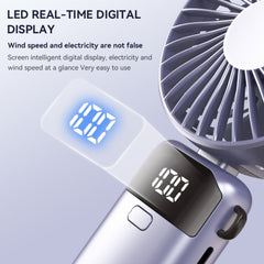 4-in-1 Foldable Mini Handheld Fan with LED Digital Display, Neck Lanyard & Aromatherapy – USB Rechargeable Portable Cooling Fan for Office, Travel, Outdoor & Daily Use – Lightweight, Quiet, 5-Speed Adjustable, Long Battery Life