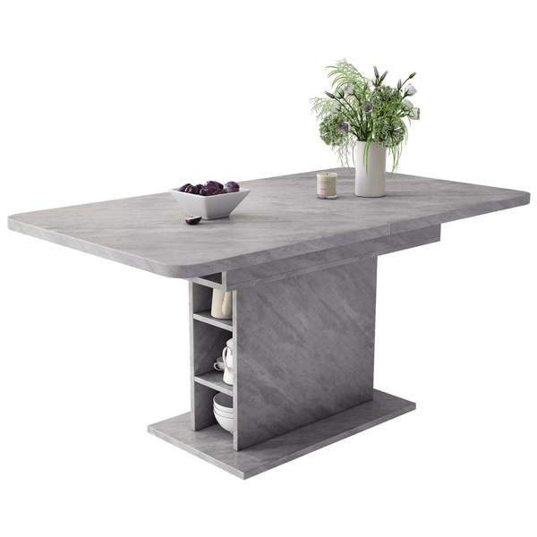 Extendable dining table, dining table with storage, rectangular dining table, coffee leisure table, modern simple iron dining table, space-saving multifunctional dining table, grey