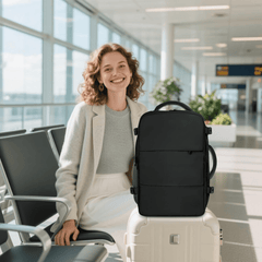 Large 45x36x20 Black Laptop Backpack for Women, Cabin Bag for EasyJet Underseat Use, Carry On Rucksack with Shoe Pouch, Organiser Pockets for Office, School, Travel and Daily Commute