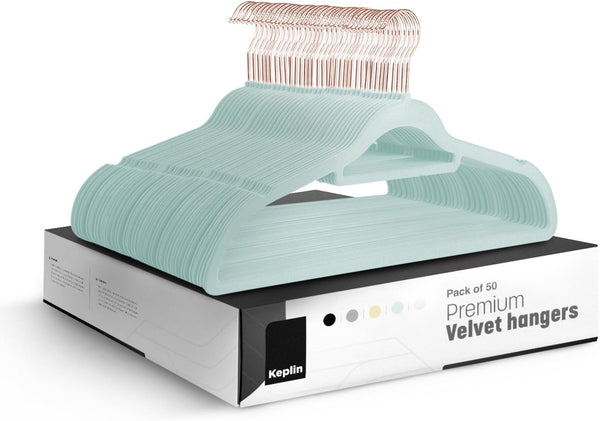 KEPLIN Velvet Hangers 20 Pack - Non-Slip Clothes Hangers with Tie Bar & 360° Hook - Durable & Sturdy, Space-Saving Wardrobe Organisers for Suits, Jackets & Clothes- Home Storage Solution (Black)