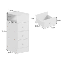 3-Drawer Bedroom Nightstand, 25cm Narrow Side Cabinet, Suitable for Small Spaces such as Bedrooms and Living Rooms, Space-Saving Design with Classic Style, Engineered Wood Top, Manufactured Wood Base, Perfect for Modern Homes, Bedroom Nightstand