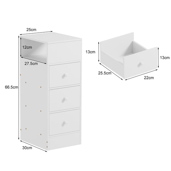 3-Drawer Bedroom Nightstand, 25cm Narrow Side Cabinet, Suitable for Small Spaces such as Bedrooms and Living Rooms, Space-Saving Design with Classic Style, Engineered Wood Top, Manufactured Wood Base, Perfect for Modern Homes, Bedroom Nightstand