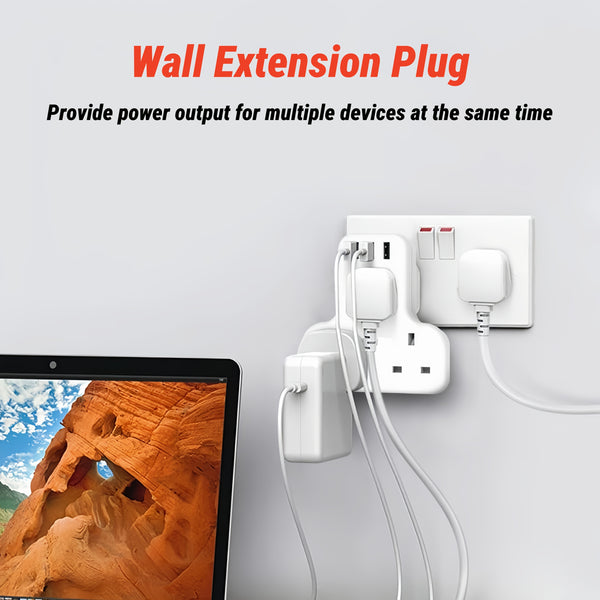 UK Plug Power Outlet with 3 USB Ports & 3250W Max Power - Fast Charging Adapter, Heavy-Duty UK Socket for Home, Office, Travel - Compatible with UK, Qatar, Singapore, Malaysia - Compact Design with Overload & Short Circuit Protection - Ideal for Chargers,