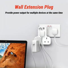 UK Plug Power Outlet with 3 USB Ports & 3250W Max Power - Fast Charging Adapter, Heavy-Duty UK Socket for Home, Office, Travel - Compatible with UK, Qatar, Singapore, Malaysia - Compact Design with Overload & Short Circuit Protection - Ideal for Chargers,