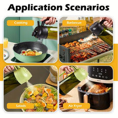 2 Kitchen Glass Olive Oil Bottles with 6 Stickers, Oil Dispenser and Cooking Spray Device, 16oz Premium Dark Green Glass Oil Bottle, Perfect Cooking Tool for Grilling, Camping, and Salads, Nozzle Design for Easy Cleaning, Suitable for Cooking