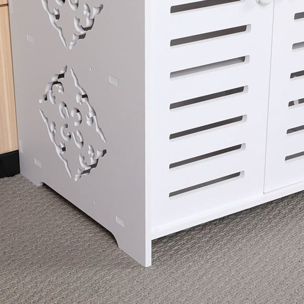 4-Tier White Modern Storage Cabinet with Double Doors - Heavy-Duty MDF/MDF-like Softwood, Shoe & Bookshelf Organizer, -Standing Furniture for Living Room, Bedroom - Space-Saving Vertical Cabinet (No Metal Parts