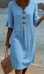 2026 Spring/ Summer New European And American Style V-Neck Big Button Ruffle Sleeve Dress Sexy Temperament Women'S Clothing